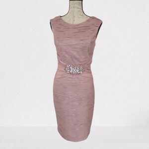 Eliza J 6 Mauve Crinkle Taffeta Dress Jewelled